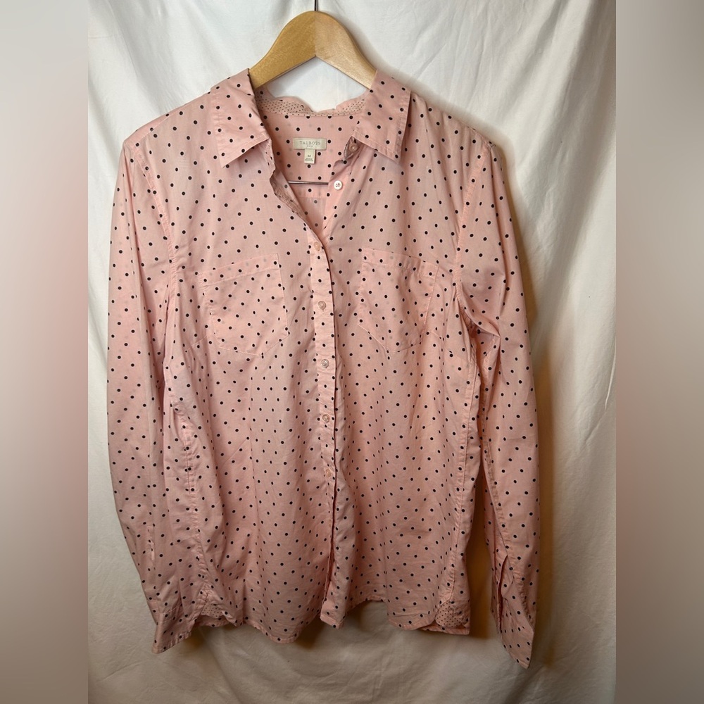 Talbots Pink Polka Dot Shirt - Size Medium